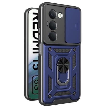 Xiaomi Redmi 15 4G Uyumlu Kamera Sürgülü Tank Kılıf ve Temperli Cam Ekran Koruyucu Set