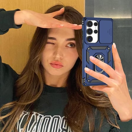 Samsung Galaxy S25 Ultra Uyumlu Kamera Sürgülü Tank Kılıf ve Temperli Cam Ekran Koruyucu Set