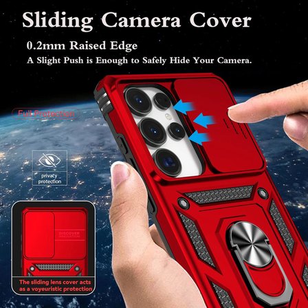 Samsung Galaxy S25 Ultra Uyumlu Kamera Sürgülü Tank Kılıf ve Temperli Cam Ekran Koruyucu Set