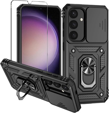 Samsung Galaxy S25 Uyumlu Kamera Sürgülü Tank Kılıf ve Temperli Cam Ekran Koruyucu Set