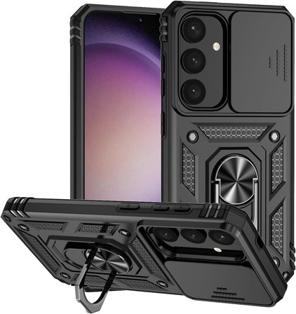 Samsung Galaxy S25 Uyumlu Kamera Sürgülü Tank Kılıf ve Temperli Cam Ekran Koruyucu Set