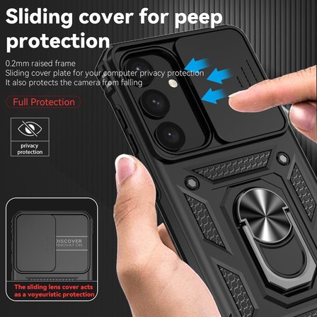 Samsung Galaxy S25 Uyumlu Kamera Sürgülü Tank Kılıf ve Temperli Cam Ekran Koruyucu Set