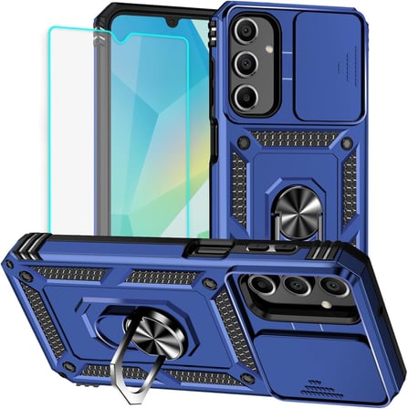 Samsung Galaxy A16 Uyumlu Kamera Sürgülü Tank Kılıf ve Temperli Cam Ekran Koruyucu Set