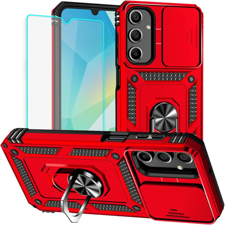 Samsung Galaxy A16 Uyumlu Kamera Sürgülü Tank Kılıf ve Temperli Cam Ekran Koruyucu Set