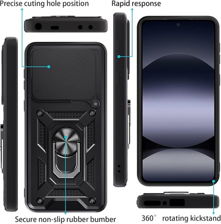 Honor 600 ile Uyumlu Kılıf Magnetik Standlı Kamera Korumalı Sürgülü Kapak