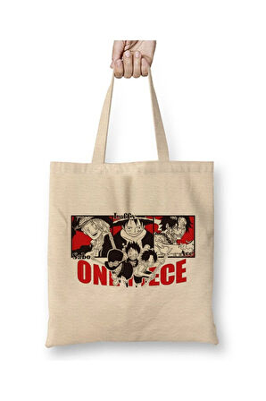 One Piece Luffy Sabo Ace Beyaz Bez Çanta Uzun Saplı Alışveriş Çantası Plaj Çantası