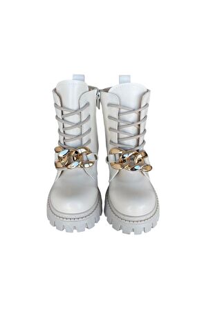 Zincir Aksesuarlı Kız Çocuk Bot Postal KREM