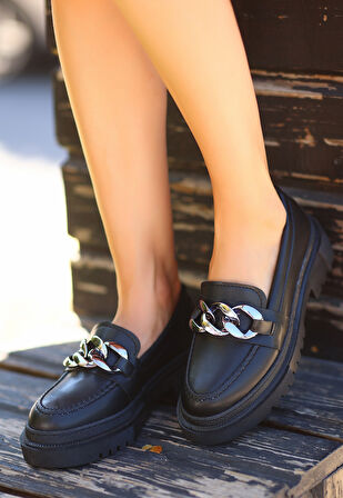 Biga Siyah Cilt Dolgu Topuk Ayakkabı