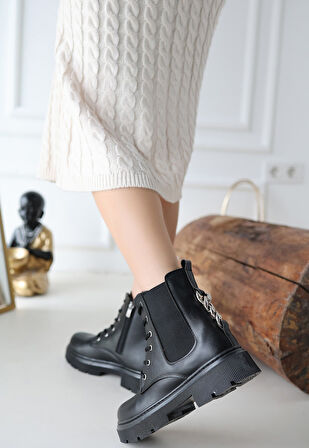 Harte Siyah Cilt Bağcıklı Bot