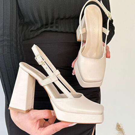 Mety Bej Cilt Topuklu Ayakkabı