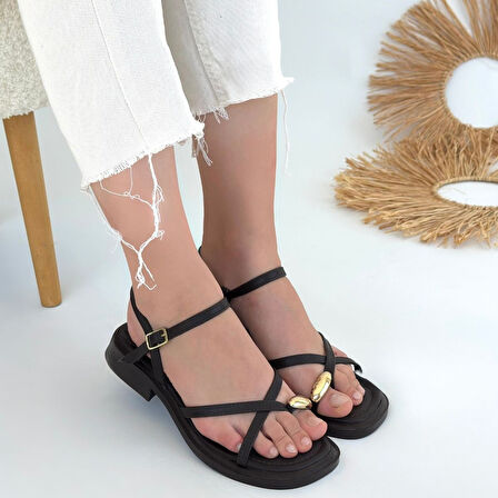 Nordi Kahverengi Cilt Kemerli Sandalet