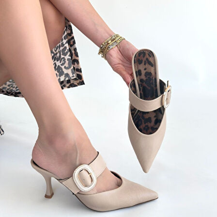 Yote Bej Cilt Topuklu Terlik