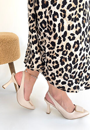 Pıert Bej Cilt Topuklu Ayakkabı