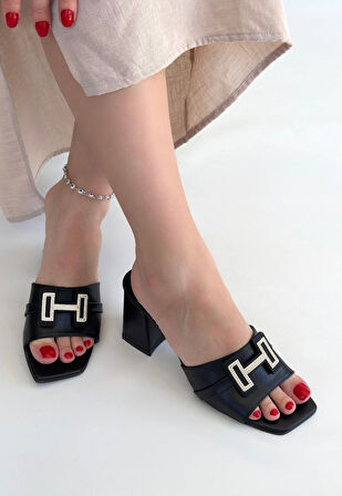 Erew Siyah Cilt Topuklu Terlik