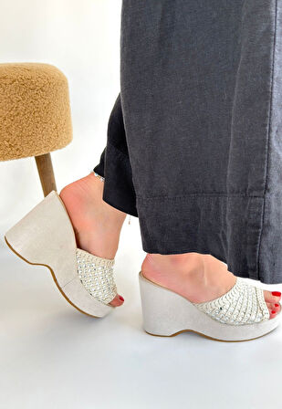 Moka Bej Triko Dolgu Topuk Terlik