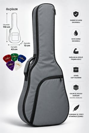 Yankı AGC-42GR Gri Akustik Gitar Kılıfı Kalın Pedli Suya Dayanıklı Softcase
