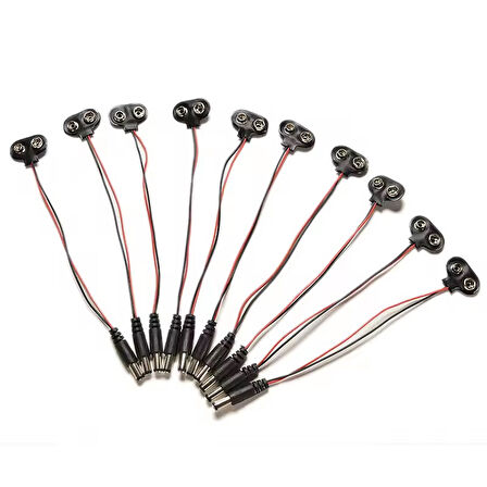 10 Adet 9V Pil Barrel Dönüştürücü Güç Kablo Jaklı Pil Başlığı - T Type