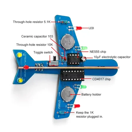 DC 6V Renkli Led Işık Mini Uçak Modeli Kendin Yap Hobi Devresi DIY Lehimleme Kiti Demonte(Montesiz)