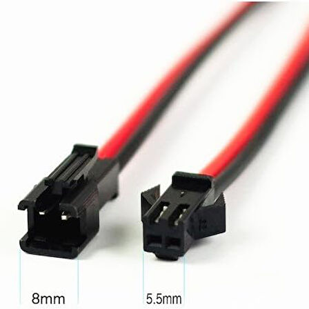 JST SM 2 Pin Kablolu Konnektör Seti  - 22AWG 20cm