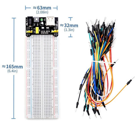 MB-102 Breadboard, 65'li Erkek Erkek Jumper Kablo, Breadboard Güç Kartı