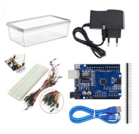 Robotik Kodlama Arduino Temel Seviye Elektronik Başlangıç Seti - Kutulu MB-102 Breadboard Güç Kartı ve Adaptörlü