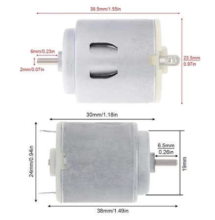R260 1.5-6V 12000Rpm DC Motor (Çap 24mm Uzunluk 40mm) Hobi Deney Motoru