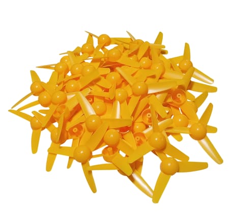 100 Adet 8cm Sarı Renk Plastik Rüzgar Türbini Pervanesi Ø80mm Mini Pervane Deney Pervanesi Hobi Oyuncak Elektrik Motoru Deney Pervane