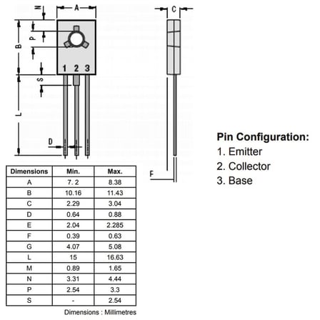 10 Adet BD139 Transistör Kısa Bacak 7mm 1.5A 80V NPN BJT TO126 Kılıf