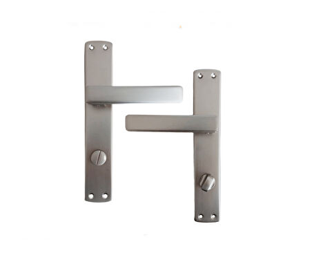Lusso İnox Aynalı WC Kapı Kolu ve 45X18mm Saten WC Gömme Kilit Set