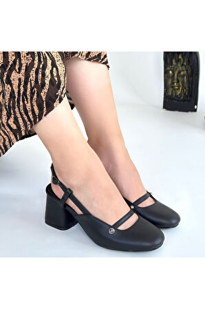 Jecci Siyah Cilt Topuklu Ayakkabı