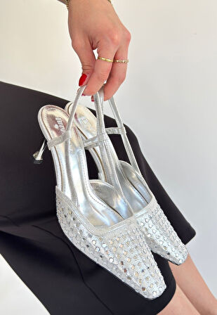 Sione Gümüş Cilt Topuklu Ayakkabı