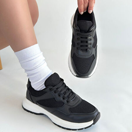 Slar Siyah Cilt Bağcıklı Spor Ayakkabı