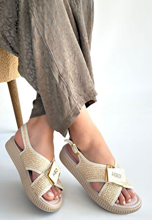 Cate Bej Hasır Cilt Sandalet