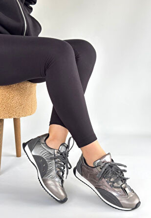 Ranu Platin Cilt Paraşüt Detaylı Bağcıklı Spor Ayakkabı