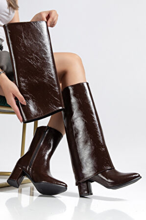 Wila Kahverengi Parlak Topuklu Tak Çıkar Çizme
