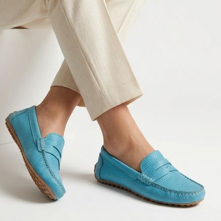 MYS Shoes Hakiki Deri Kadın Babet Ayakkabı Mavi 36 Numara