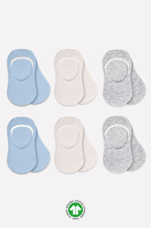 Bistyle 6'Lı Silikonlu Babet Penye Çorap BS30101B Mavi Ekru Gri