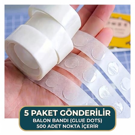 BakGelAl Şeffaf Balon Yapıştırma Bandı 5 li set - Doğum Günü ve Parti Süsleme Çift Taraflı Yapıştırıcı