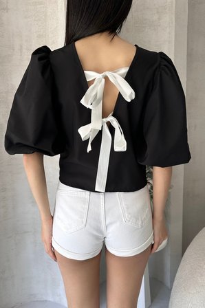 Karpuz Kol Sırtı Fiyonk Detaylı Poplin Bluz - SİYAH