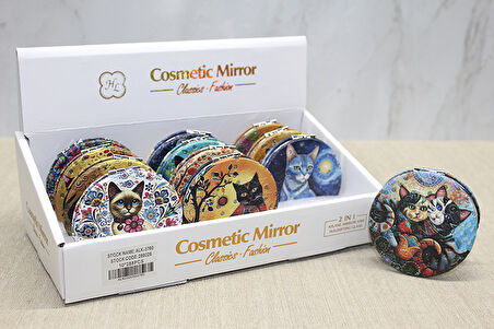 Kedi Taşlı El Aynası Yuvarlak İnce 