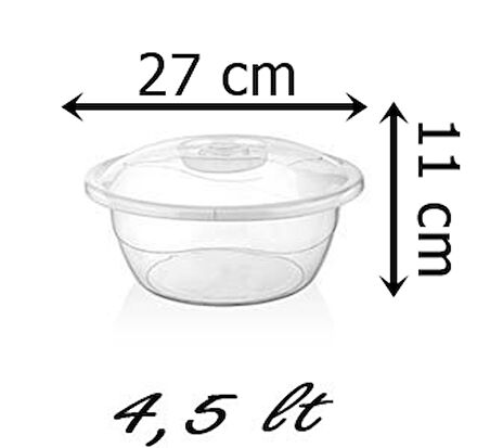  Plastik 4,5 Litre Kapaklı Hamur Leğeni Saklama Kabı Şeffafl (Çap 27 Cm)