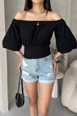 Madonna Yaka Gipeli Bluz - SİYAH - XL