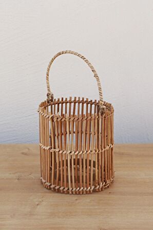 Japandi, Retro Eklektik Boho, Bohem Afrikan, İskandinav Rattan Küçük Boy Mumluk 15x 16 x26 cm