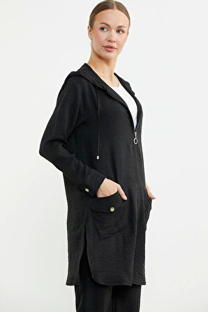 Sementa 76473 Büyük Beden Keten Görünümlü Üçlü Takım - Siyah - 2XL
