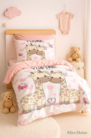 Yenidoğan Kız Bebek Nevresim Takımı &#37;100 Pamuklu Zürafa