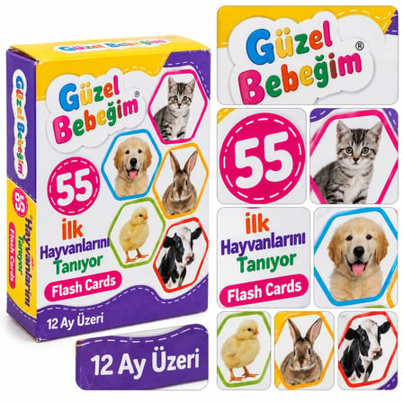 Güzel Bebeğim 55 Parça İlk Hayvanlarımı Tanıyorum Hafıza Kartları - 12 Ay+ Eğitici Bebek Kartları Seti