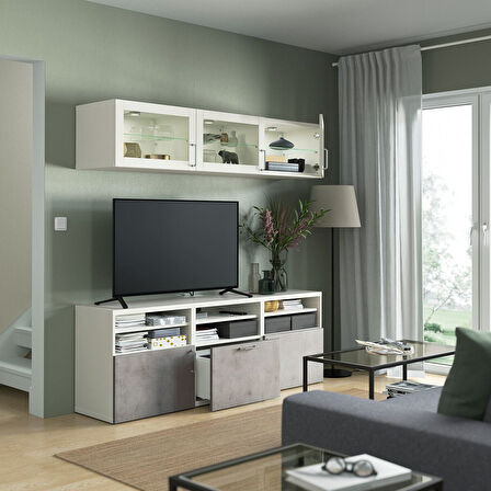 Tv ünitesi, beyaz-açık gri, 180x42x192 cm, KALLVIKEN/SINDVIK, fren raylı