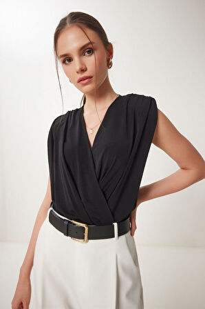 Kadın Sendy Kumaş Kruvaze Yaka Vatkalı Bluz