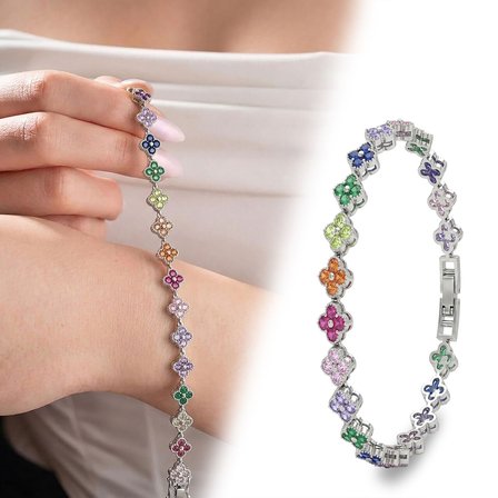 💎 Premium Parlak Gümüş Renk 8mm Çakra Taşlı Çiçek Model Kadın Bijuteri Bileklik 3183KBV6D5 (~18cm)