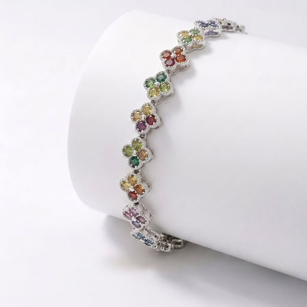 💎 Premium Parlak Gümüş Renk 8mm Çakra Taşlı Çiçek Model Kadın Bijuteri Bileklik 3183KBV6D5 (~18cm)